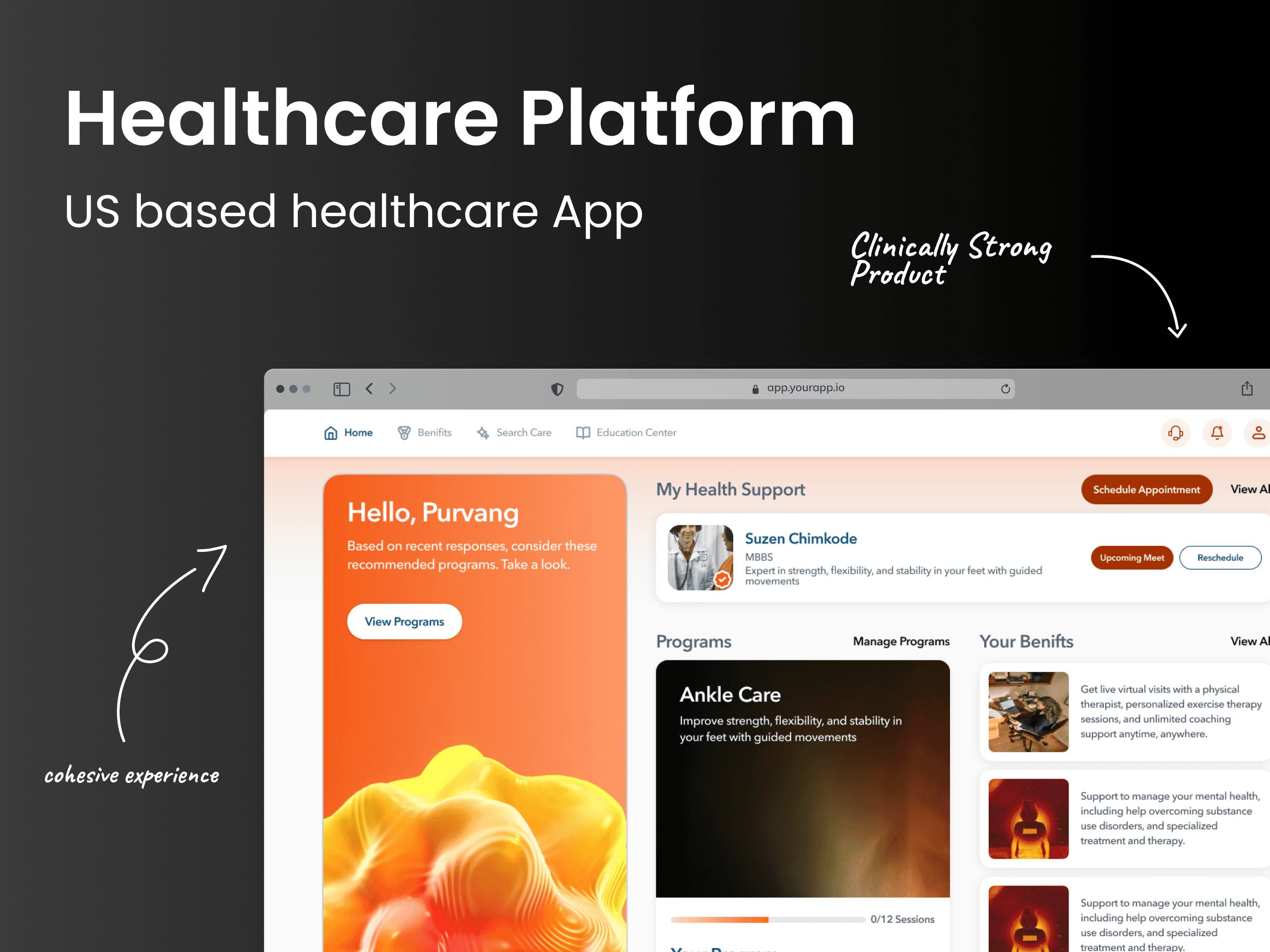 Healthcare platform mobile and web app case study preview